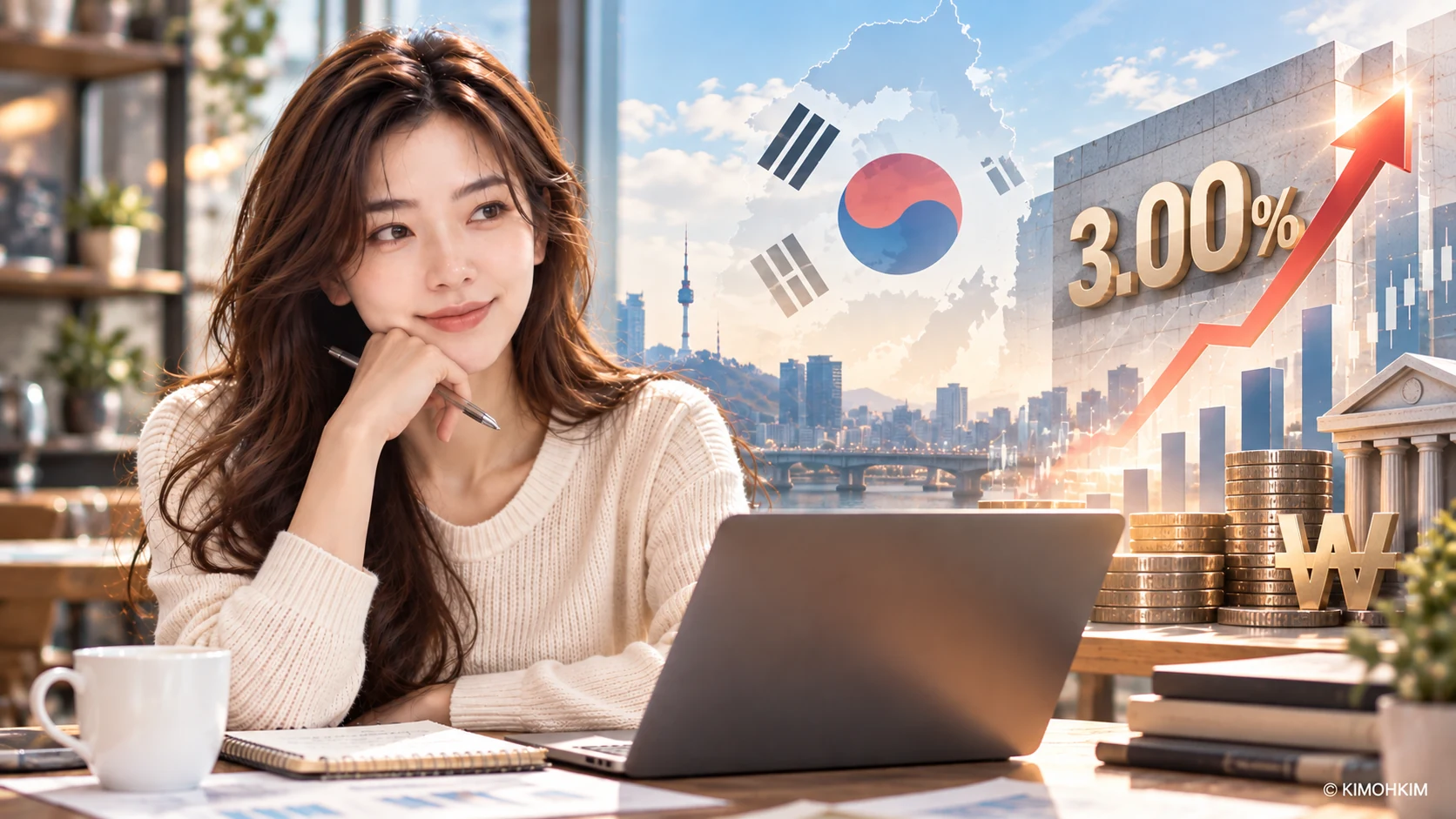 김모아 에디터와 한국 기준금리 3.00%를 표현한 KIMOHKIM 대표 이미지