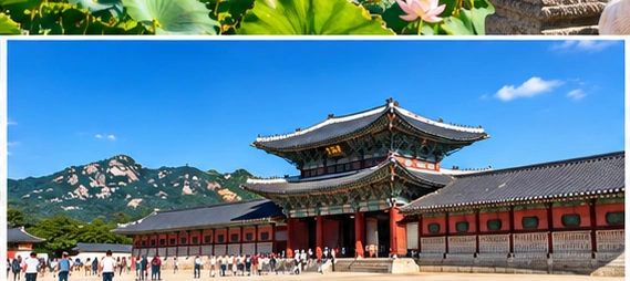 맑은 하늘 아래 궁궐 풍경