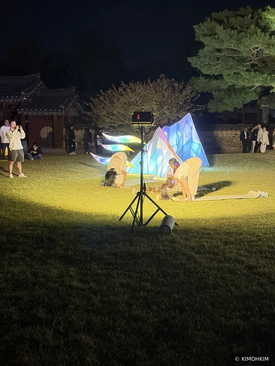 잔디밭 위에서 펼쳐진 야간 공연